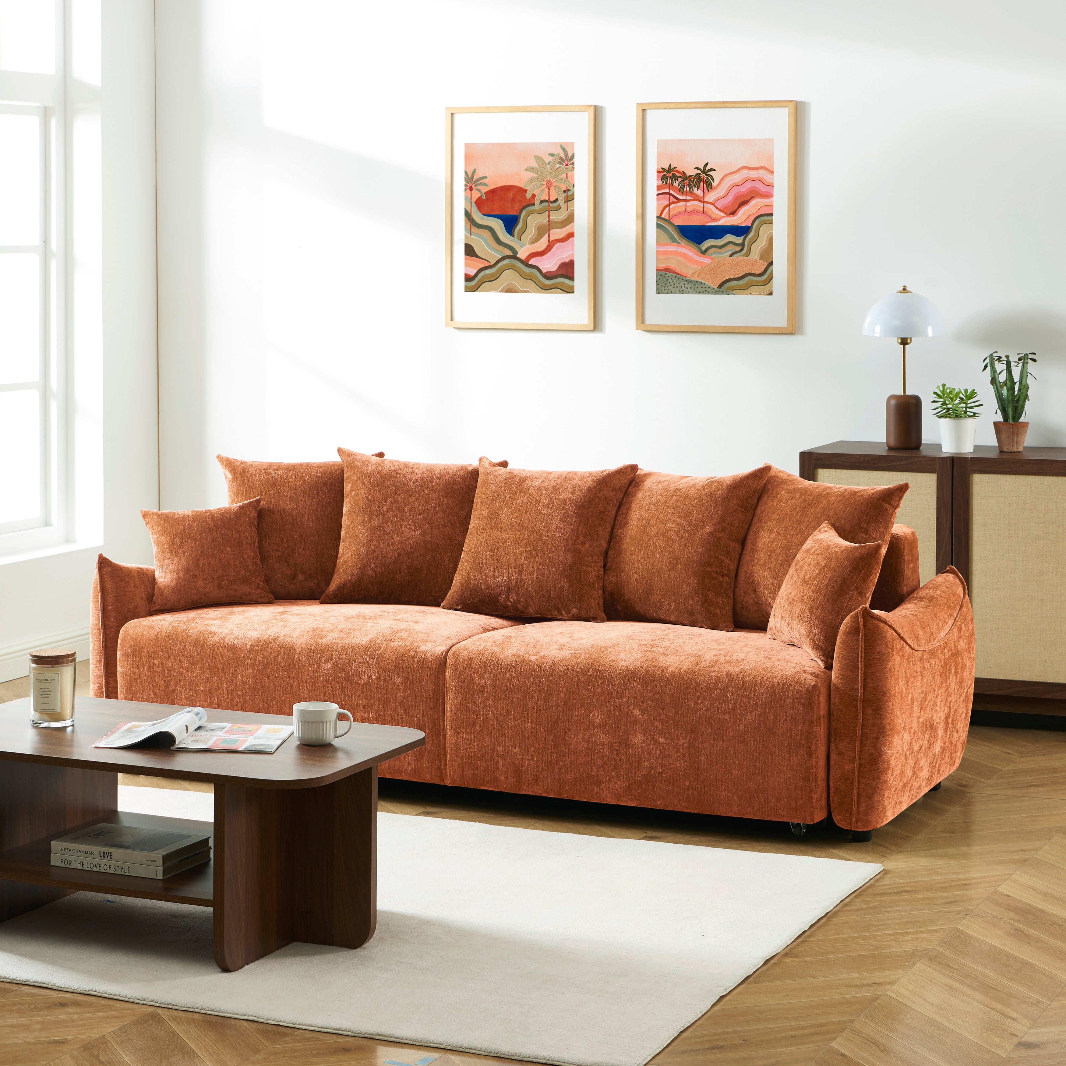 OPALINE Fabric Straight Sofa – Terracotta