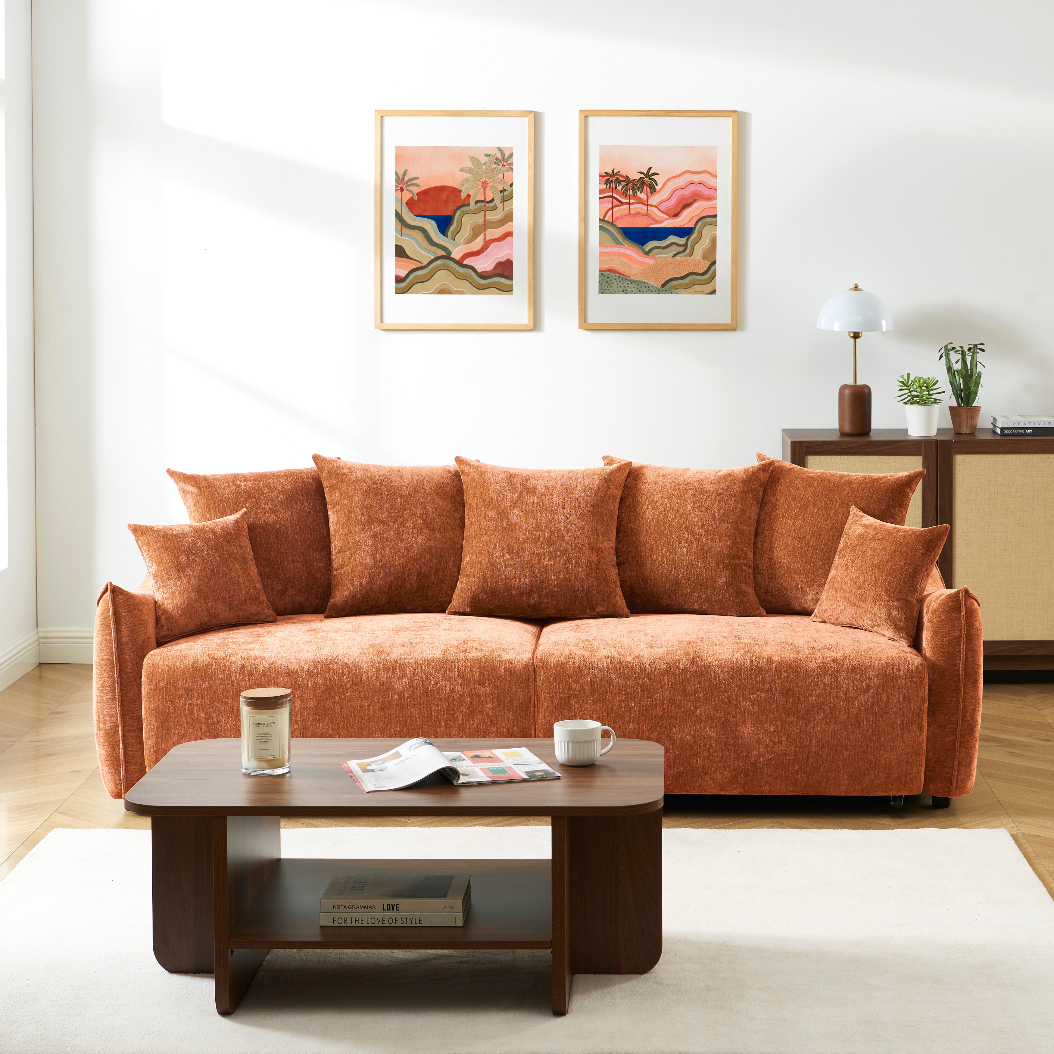 OPALINE Fabric Straight Sofa – Terracotta