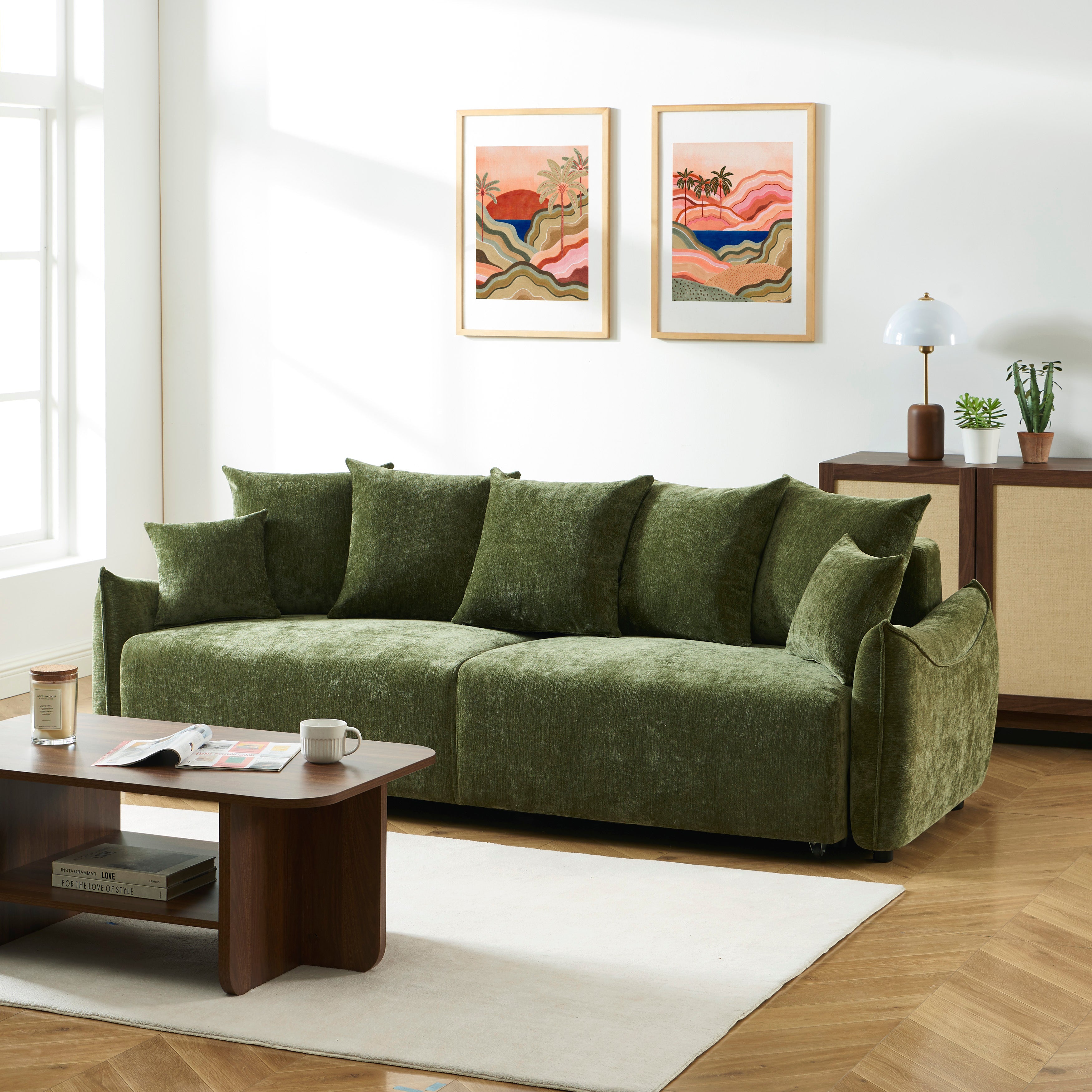 OPALINE Fabric Straight Sofa – Green