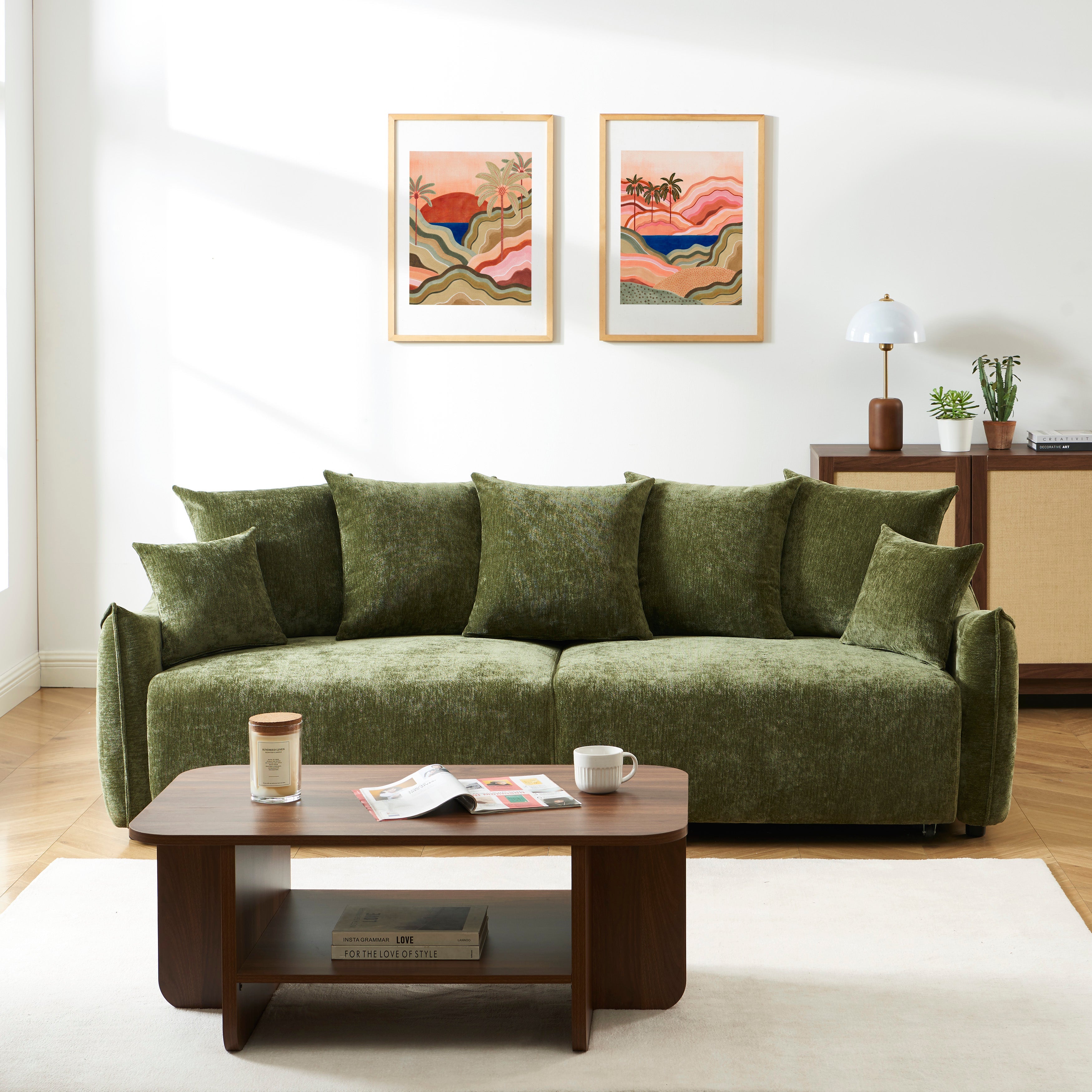 OPALINE Fabric Straight Sofa – Green