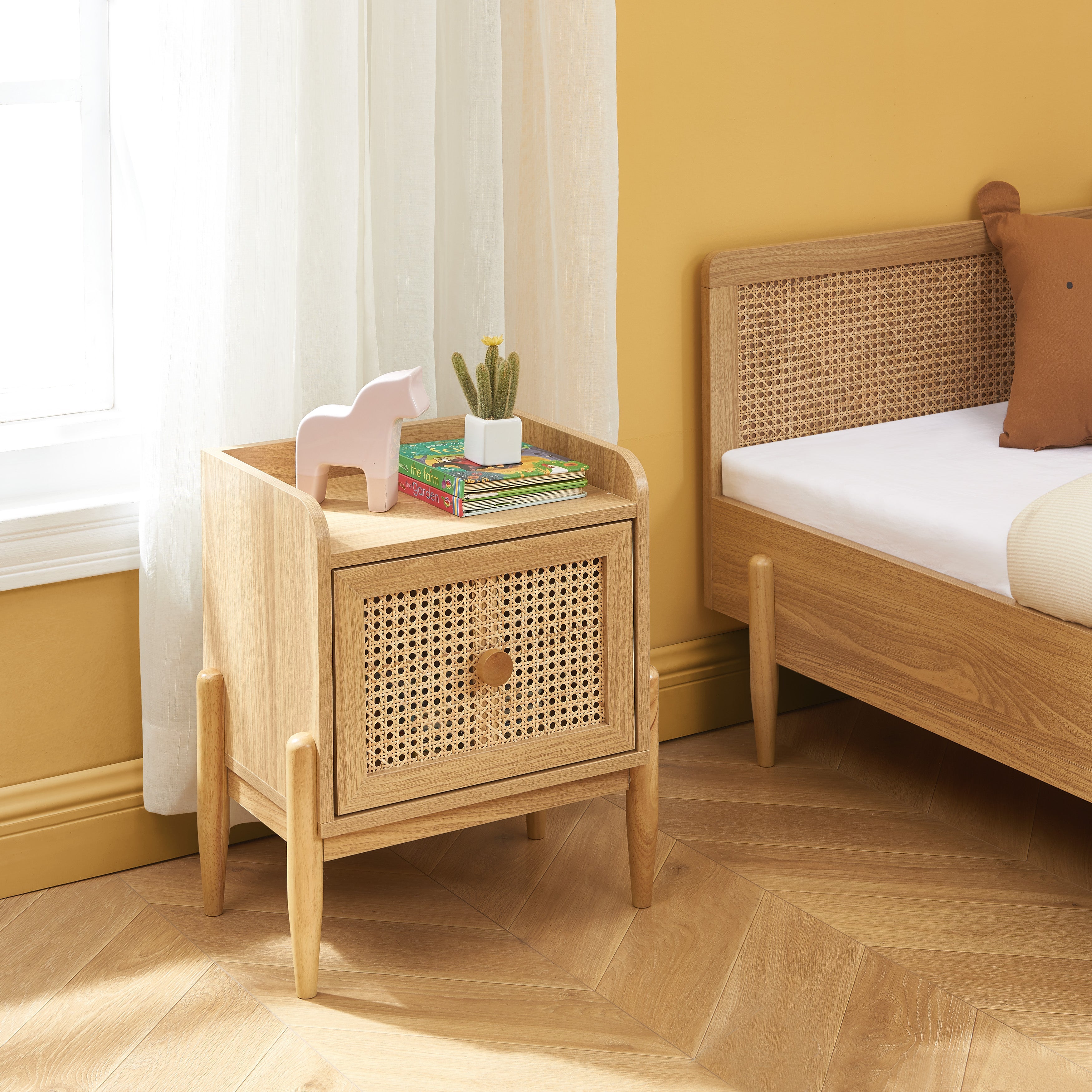 PABLO Kids Nightstand with Rattan Cane Detailing