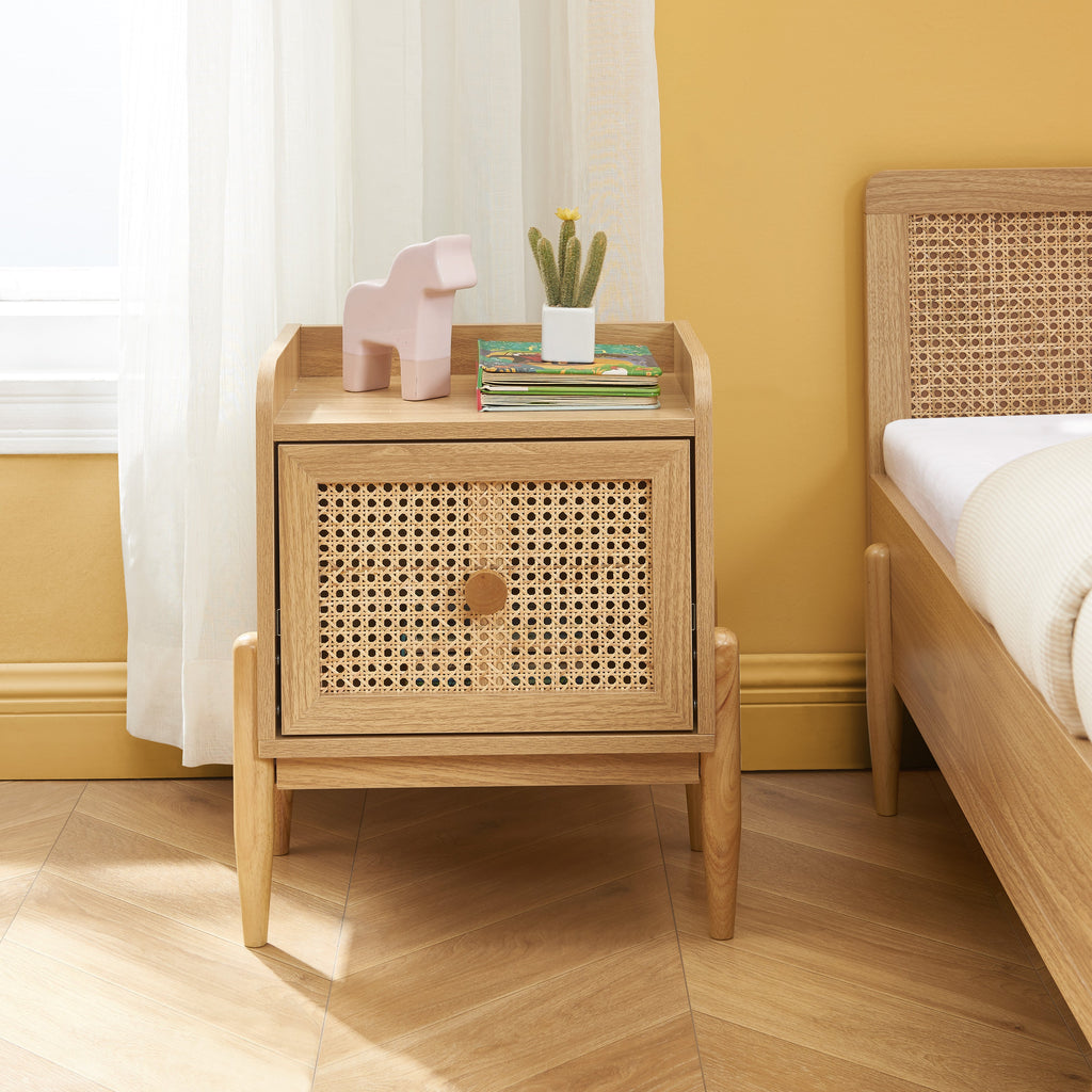 PABLO Kids Nightstand with Rattan Cane Detailing