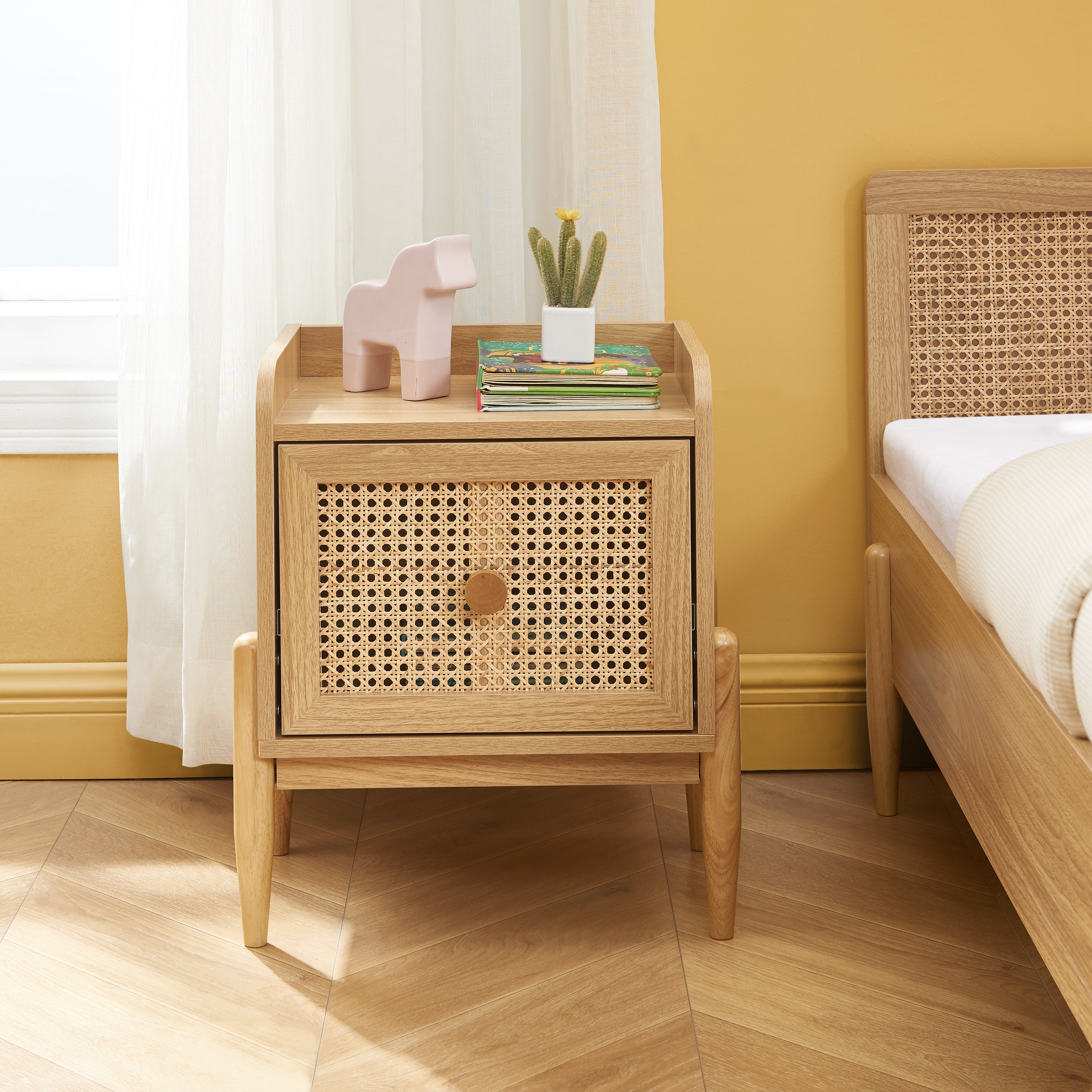 PABLO Kids Nightstand with Rattan Cane Detailing