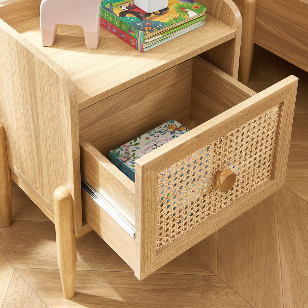 PABLO Kids Nightstand with Rattan Cane Detailing