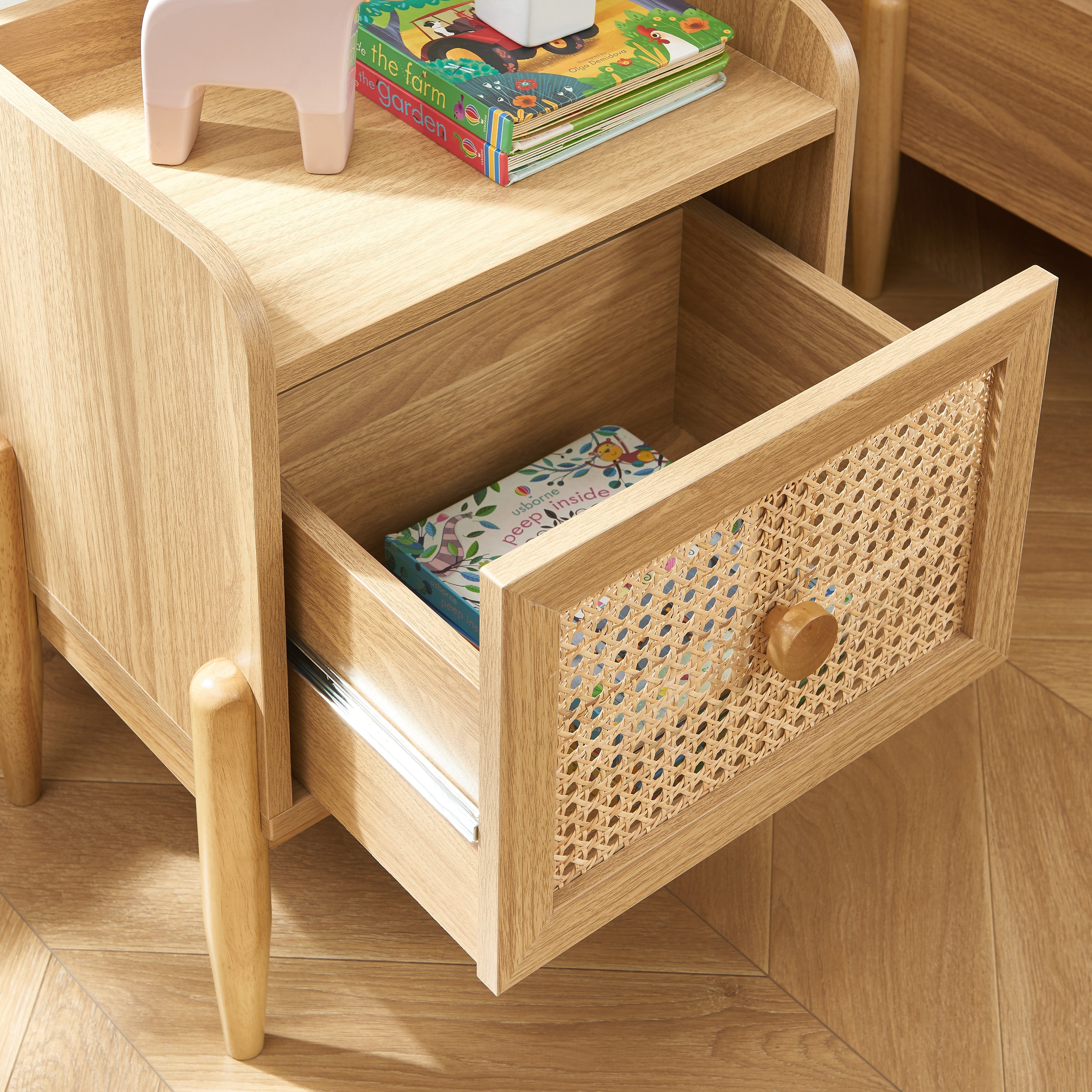 PABLO Kids Nightstand with Rattan Cane Detailing