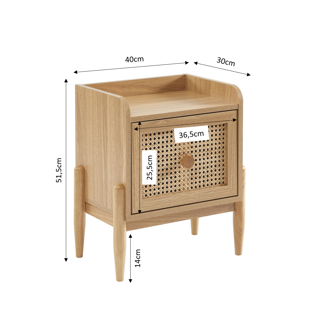 PABLO Kids Nightstand with Rattan Cane Detailing
