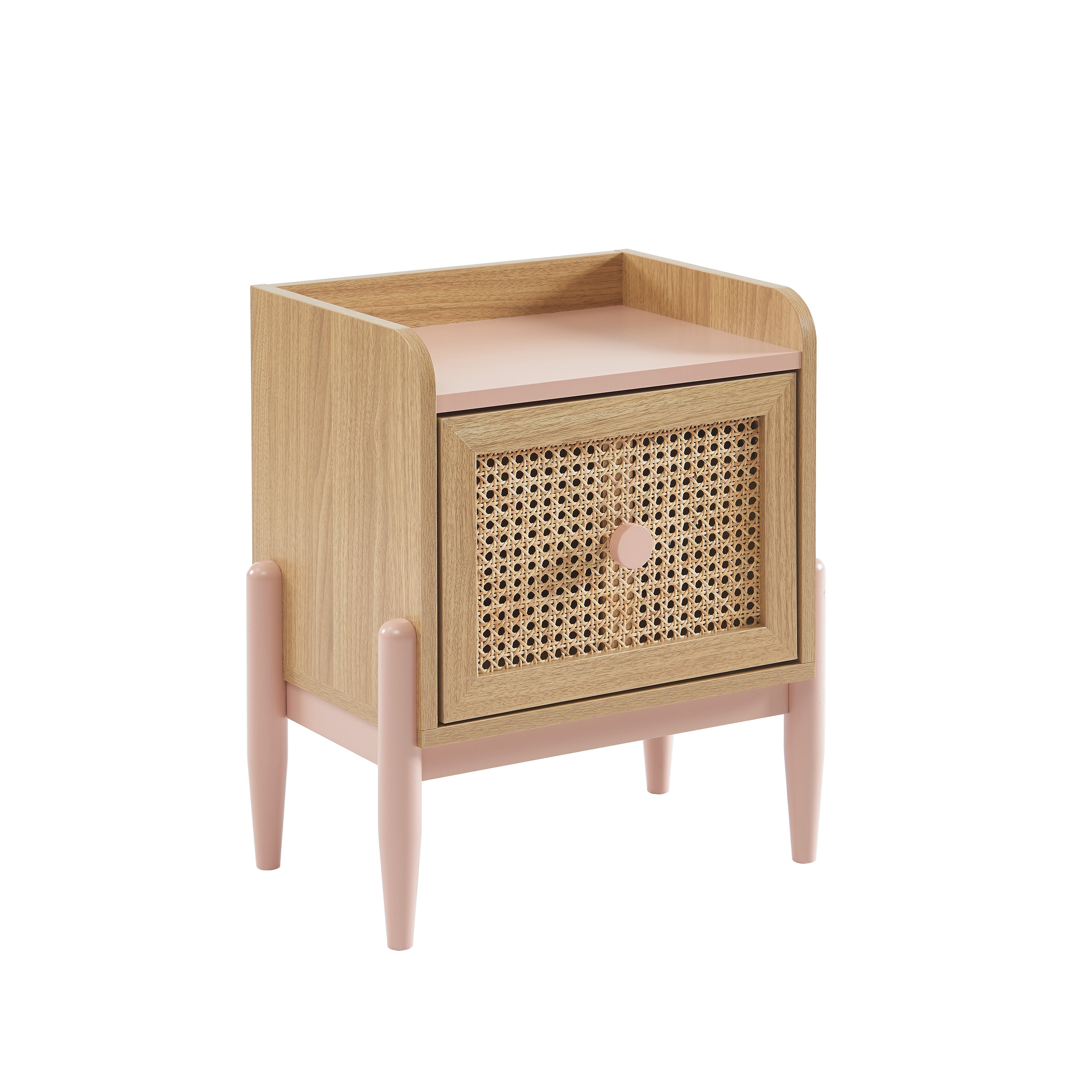 PABLO Kids Nightstand with Rattan Cane Detailing – Pink