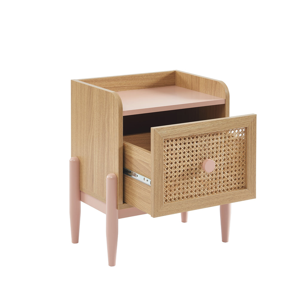 PABLO Kids Nightstand with Rattan Cane Detailing – Pink