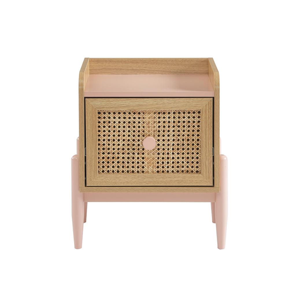 PABLO Kids Nightstand with Rattan Cane Detailing – Pink
