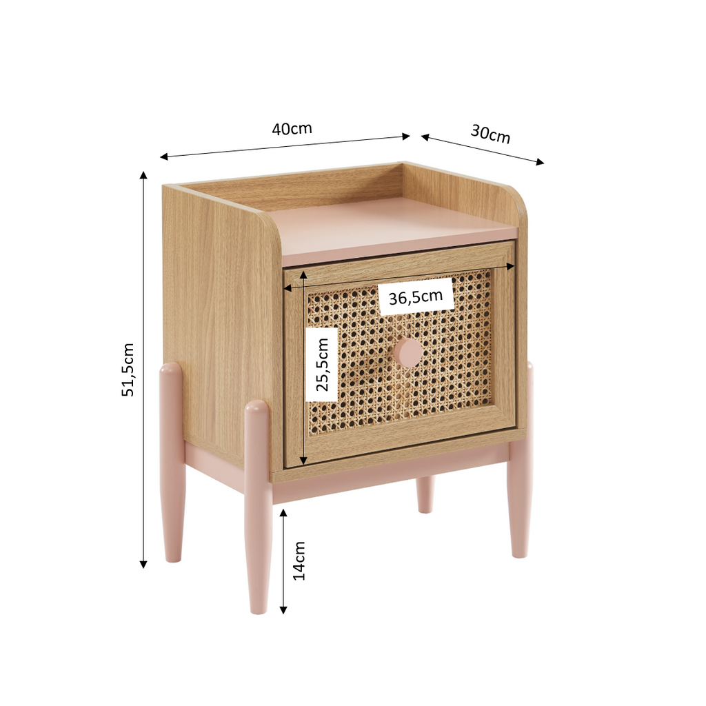 PABLO Kids Nightstand with Rattan Cane Detailing – Pink