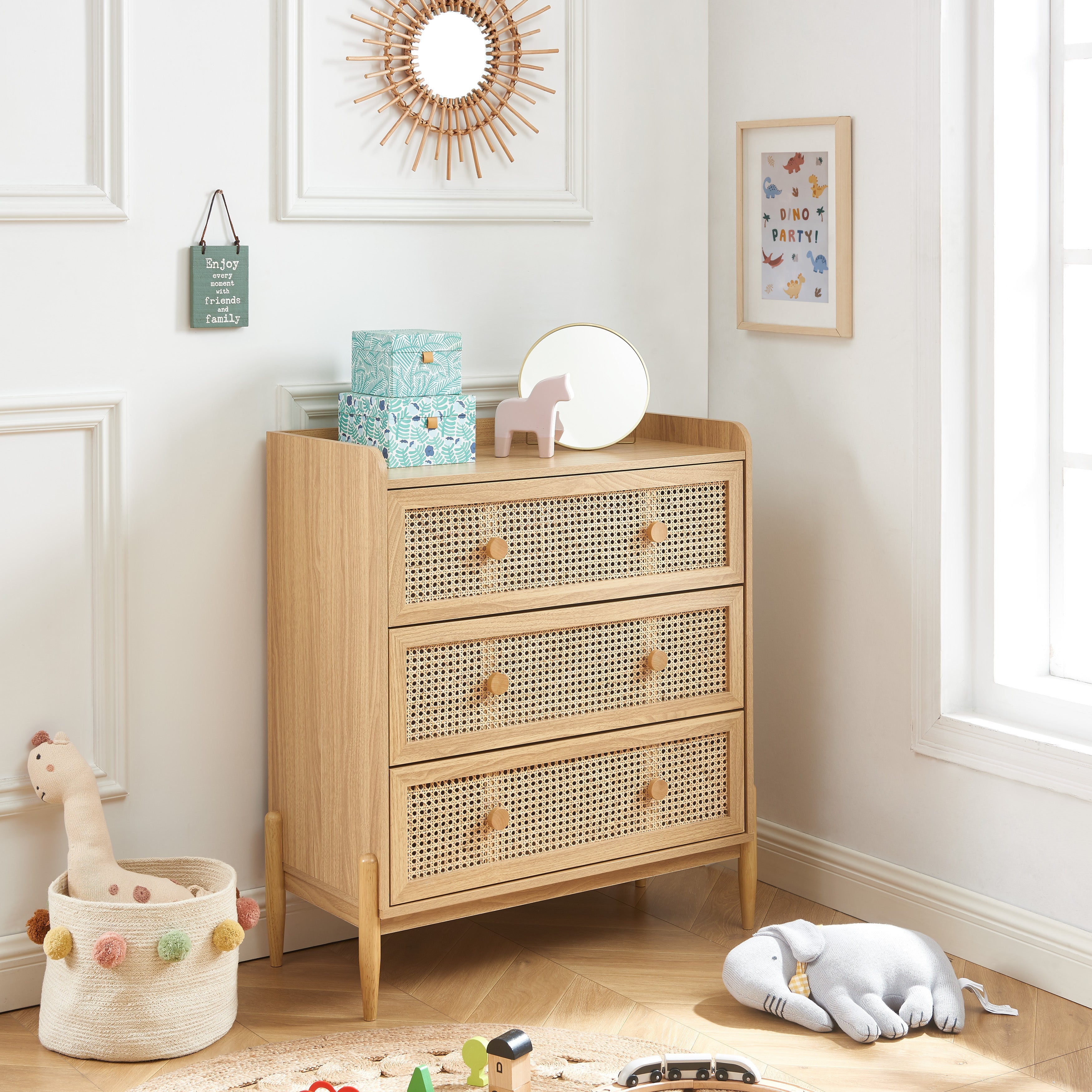 PABLO Kids Chest of Drawers with Rattan Cane Detailing