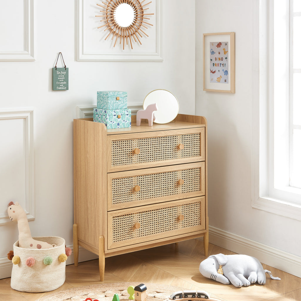 PABLO Kids Chest of Drawers with Rattan Cane Detailing