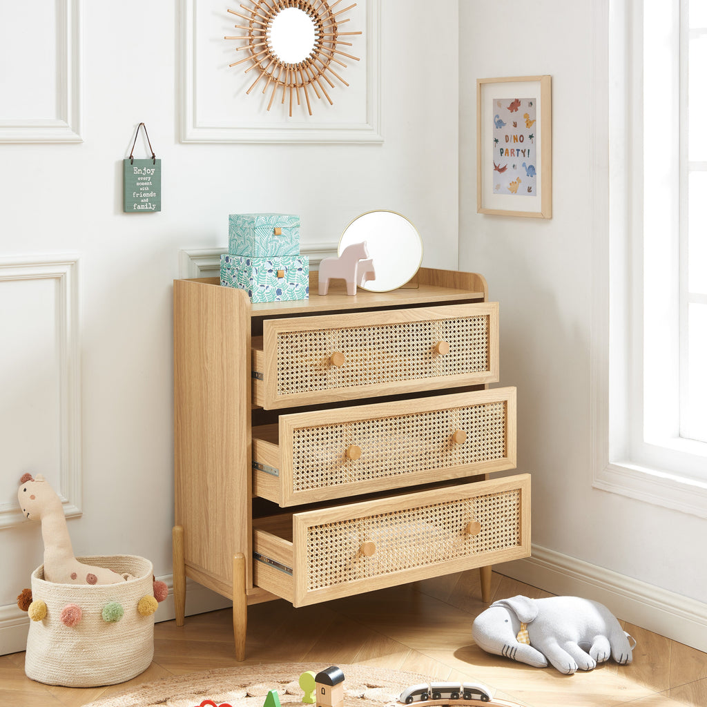 PABLO Kids Chest of Drawers with Rattan Cane Detailing