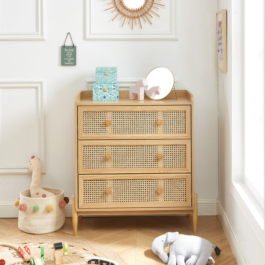 PABLO Kids Chest of Drawers with Rattan Cane Detailing