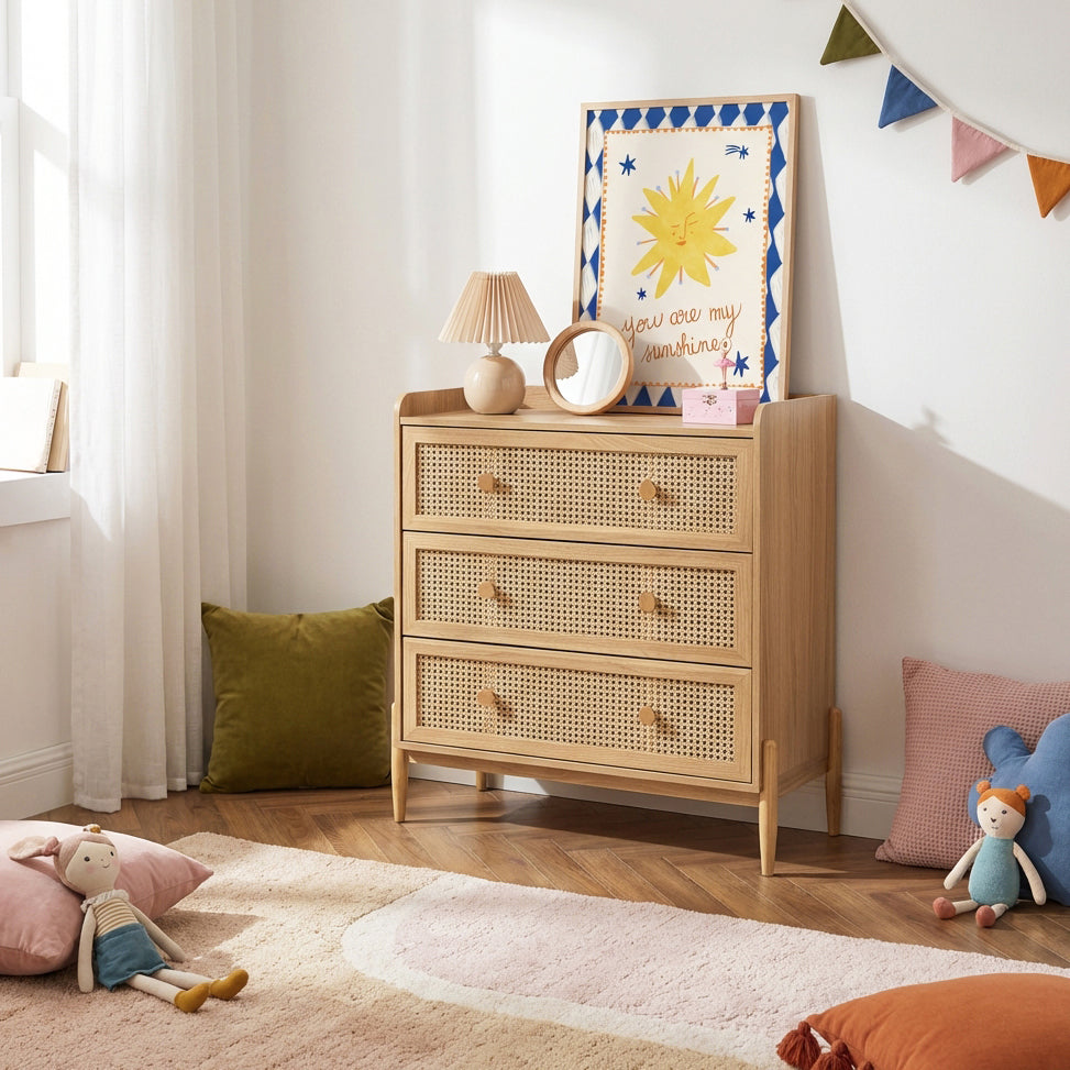 PABLO Kids Chest of Drawers with Rattan Cane Detailing