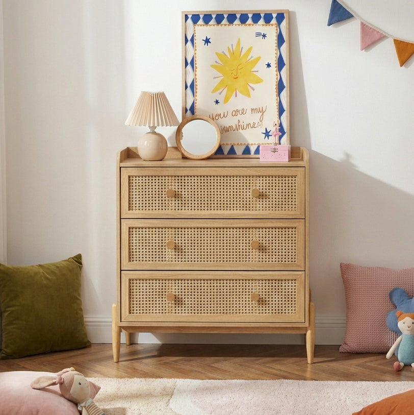 PABLO Kids Chest of Drawers with Rattan Cane Detailing