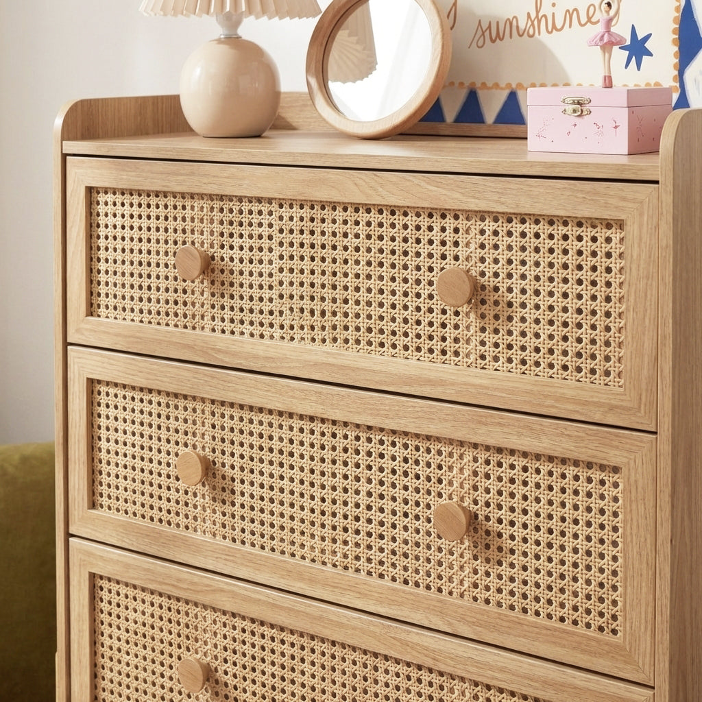 PABLO Kids Chest of Drawers with Rattan Cane Detailing