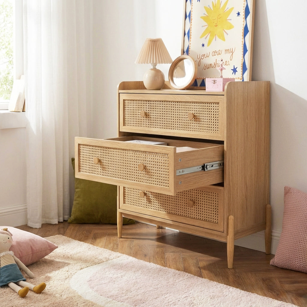 PABLO Kids Chest of Drawers with Rattan Cane Detailing