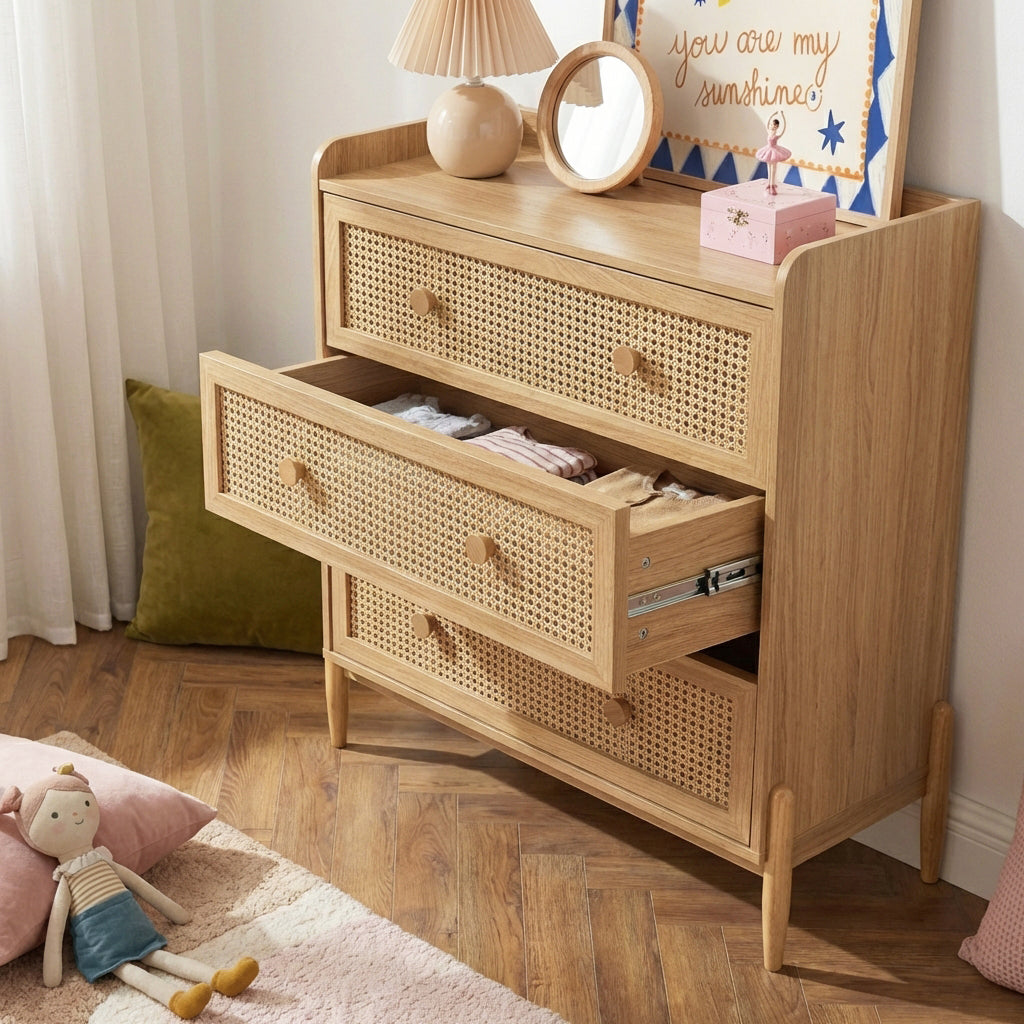 PABLO Kids Chest of Drawers with Rattan Cane Detailing