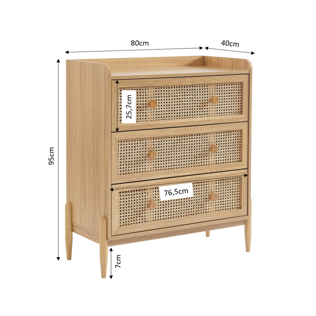 PABLO Kids Chest of Drawers with Rattan Cane Detailing