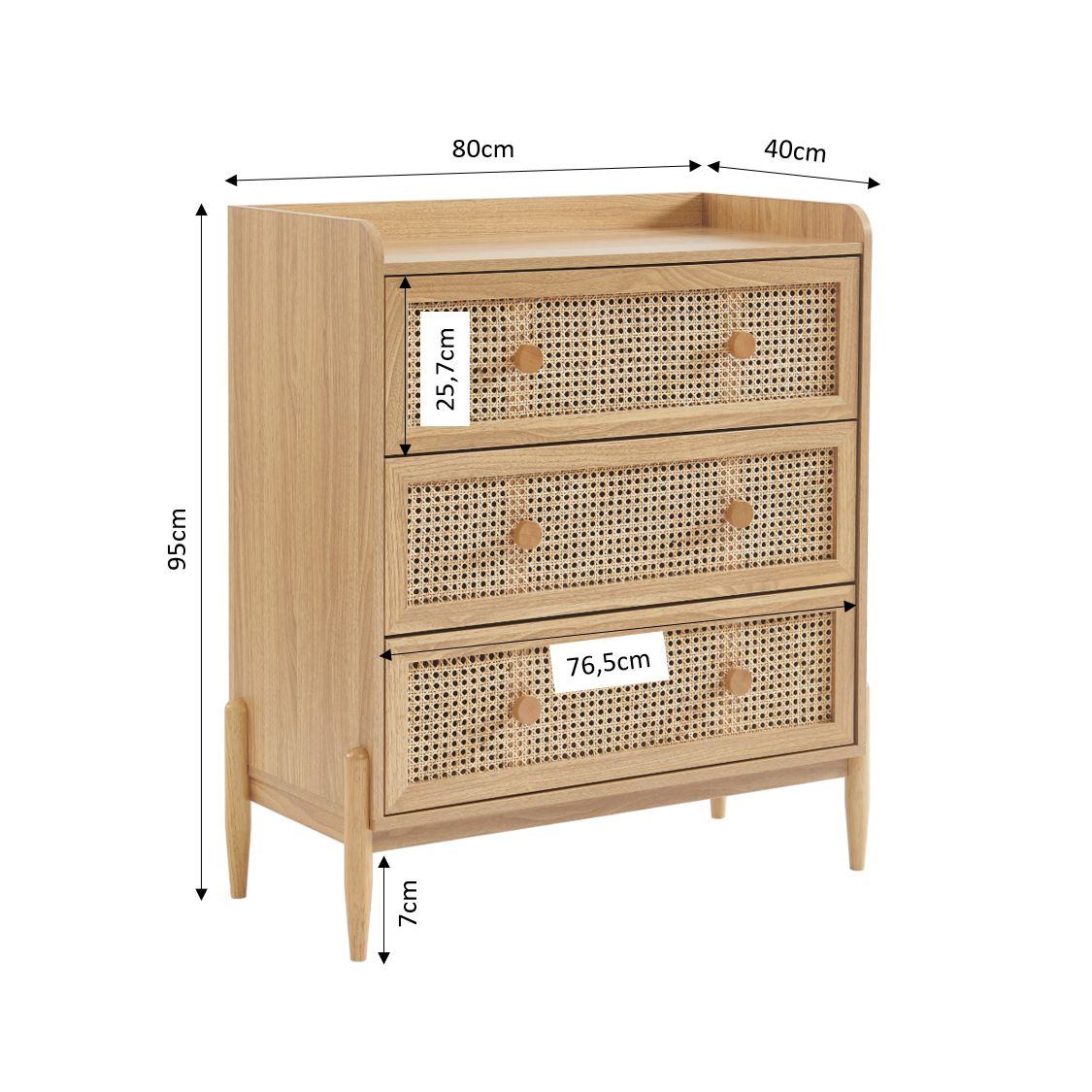 PABLO Kids Chest of Drawers with Rattan Cane Detailing