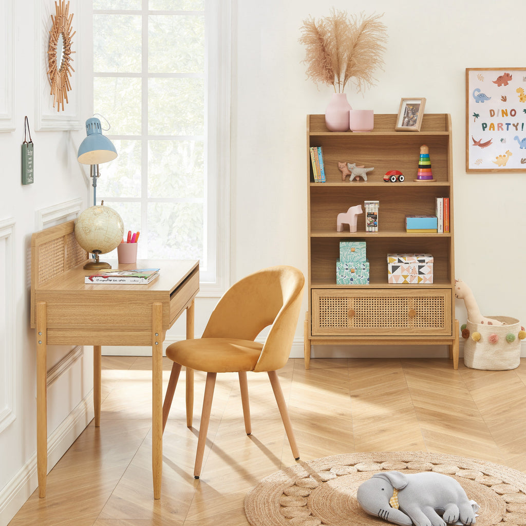 PABLO Kids Bookcase with Rattan Cane Detailing