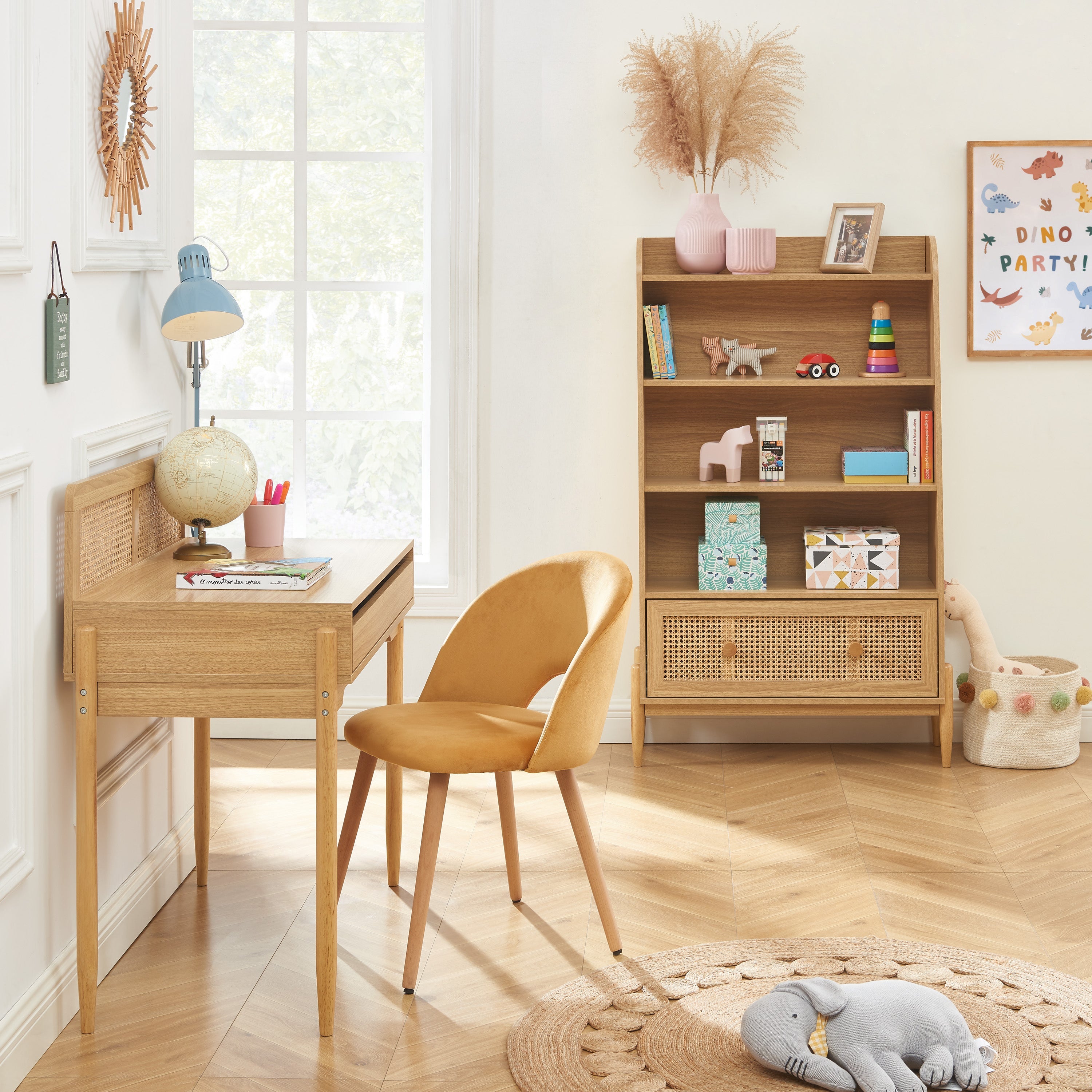 PABLO Kids Bookcase with Rattan Cane Detailing