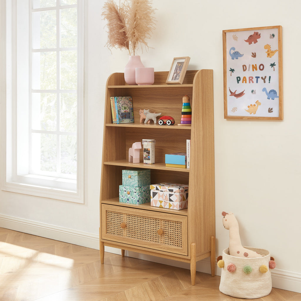 PABLO Kids Bookcase with Rattan Cane Detailing