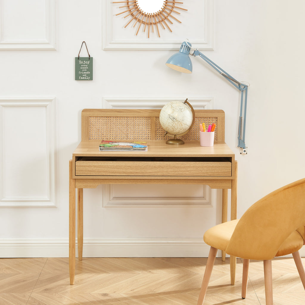 PABLO Kids Desk with Rattan Cane Detailing