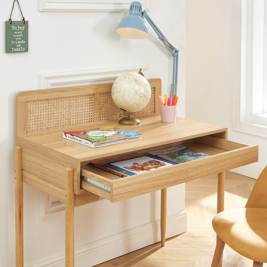 PABLO Kids Desk with Rattan Cane Detailing