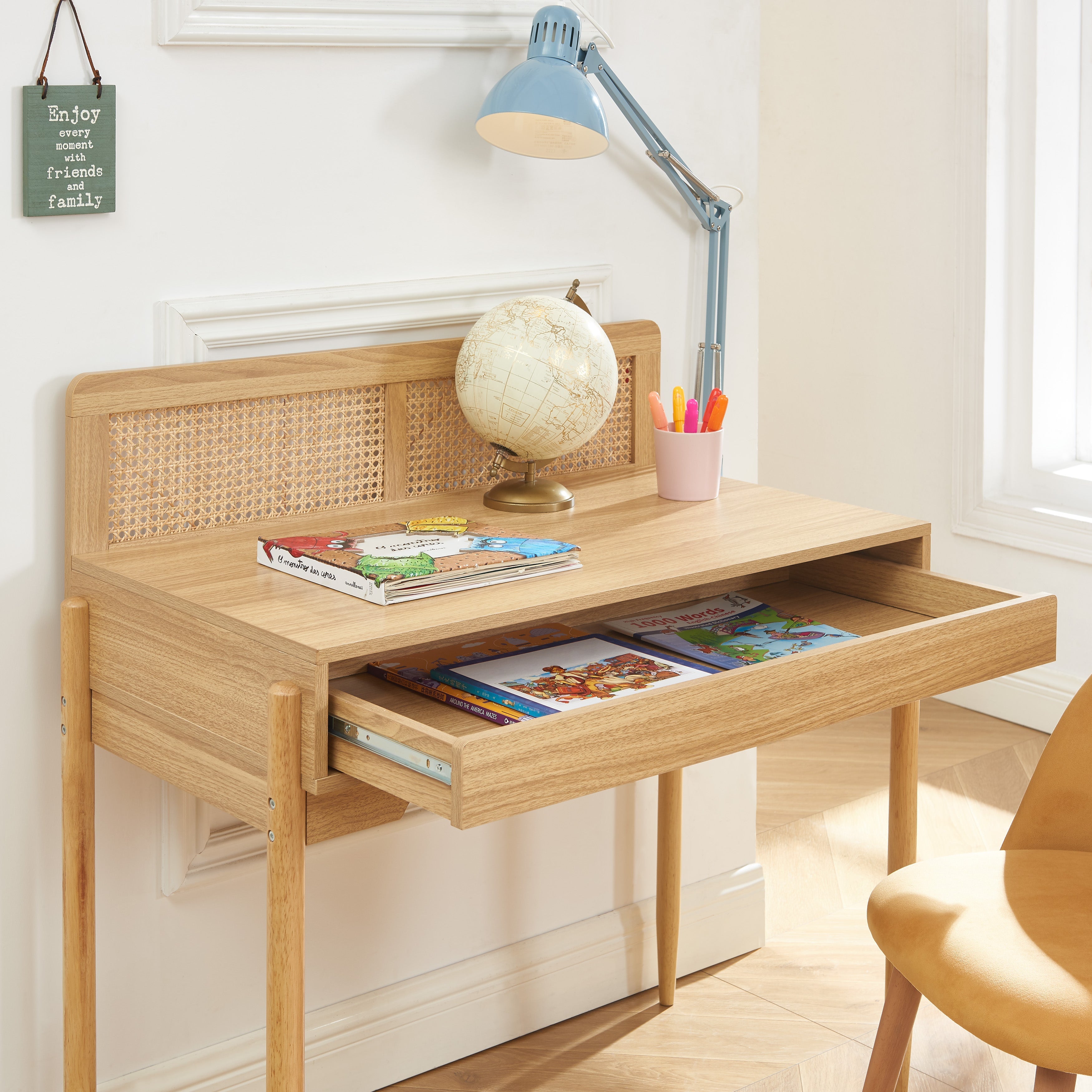 PABLO Kids Desk with Rattan Cane Detailing