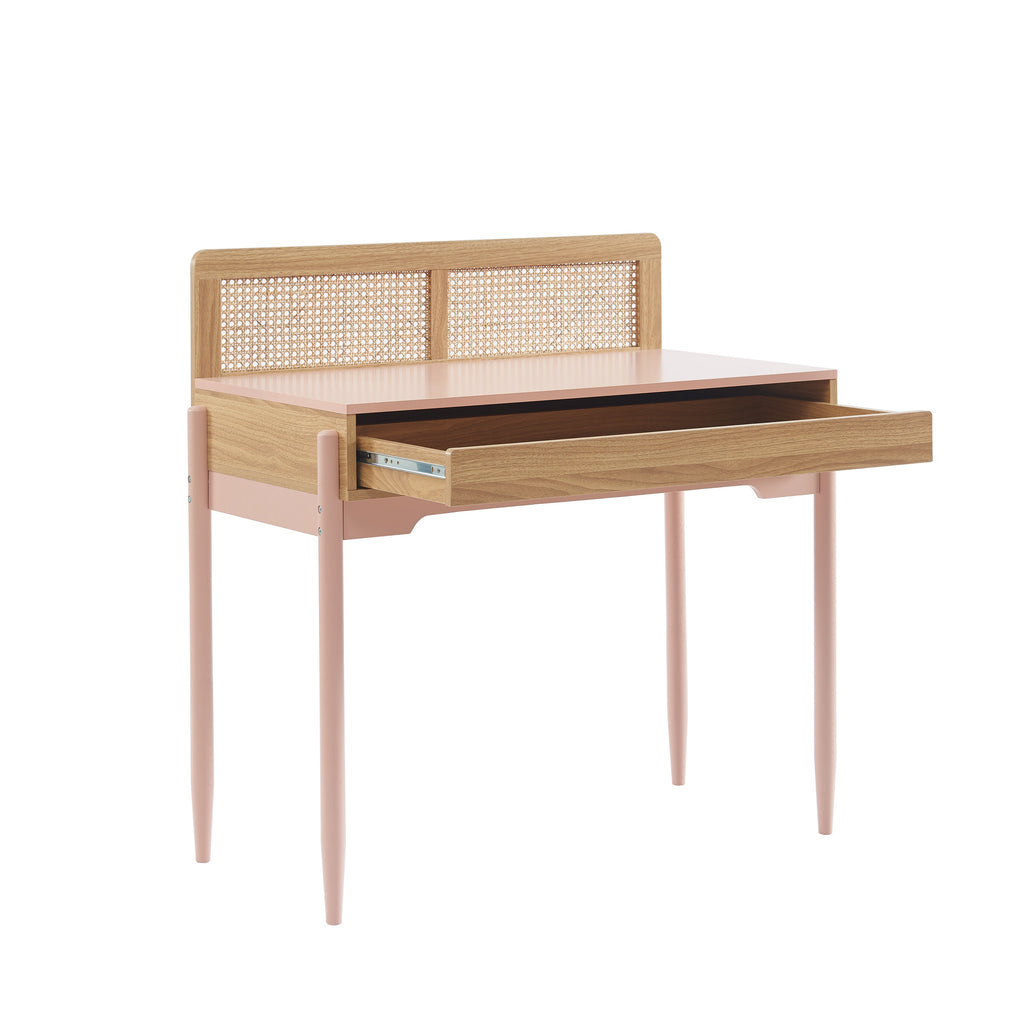 PABLO Kids Desk with Rattan Cane Detailing – Pink