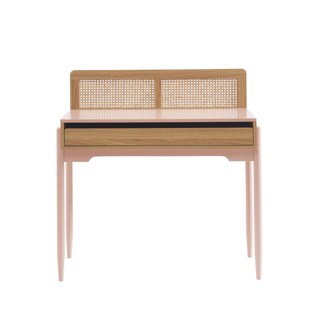 PABLO Kids Desk with Rattan Cane Detailing – Pink