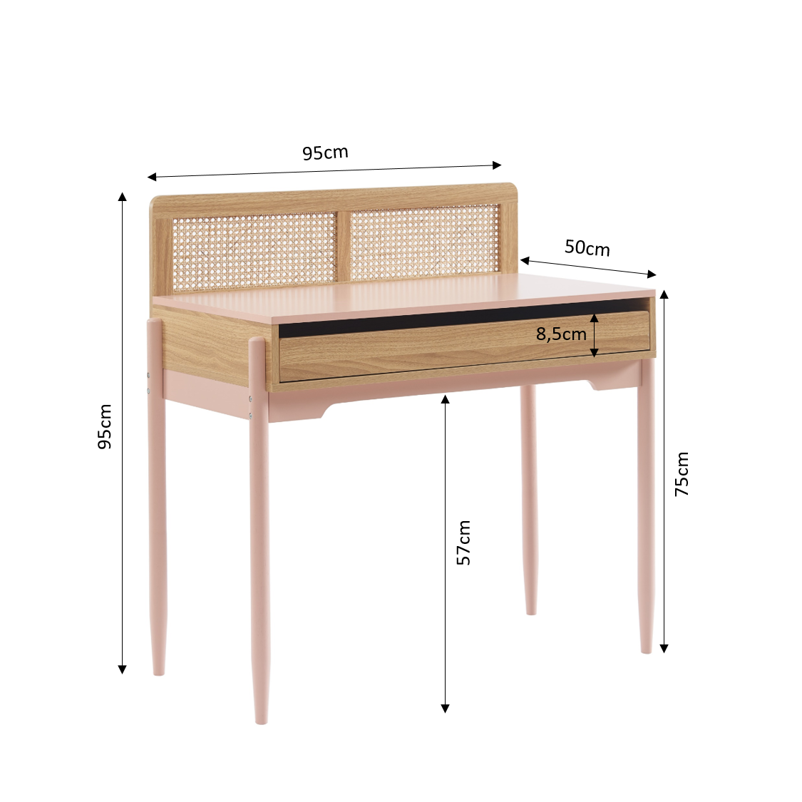 PABLO Kids Desk with Rattan Cane Detailing – Pink