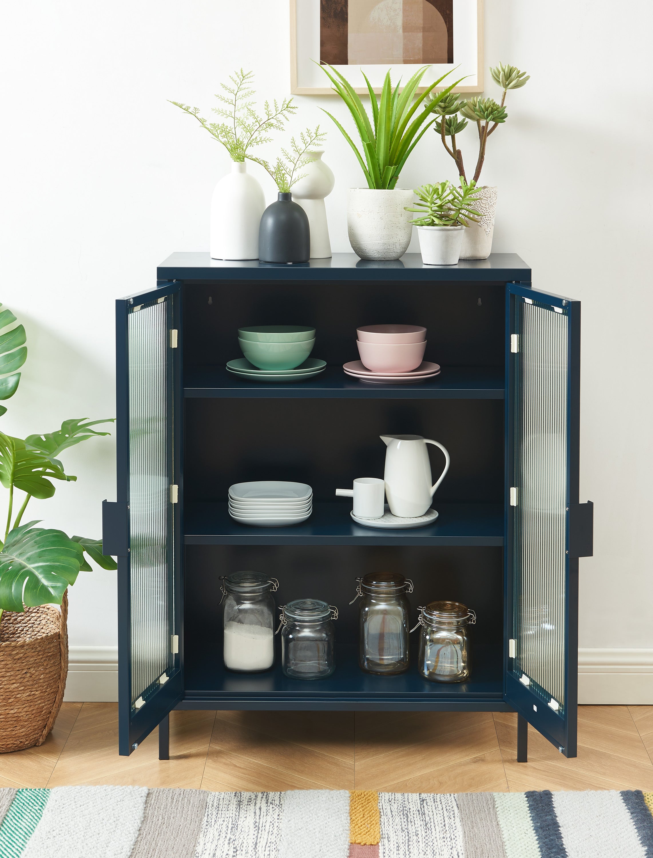 PANTONE® Fluted Glass Sideboard – Midnight blue