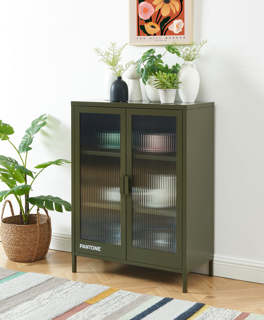 PANTONE® Fluted Glass Sideboard – Olive green