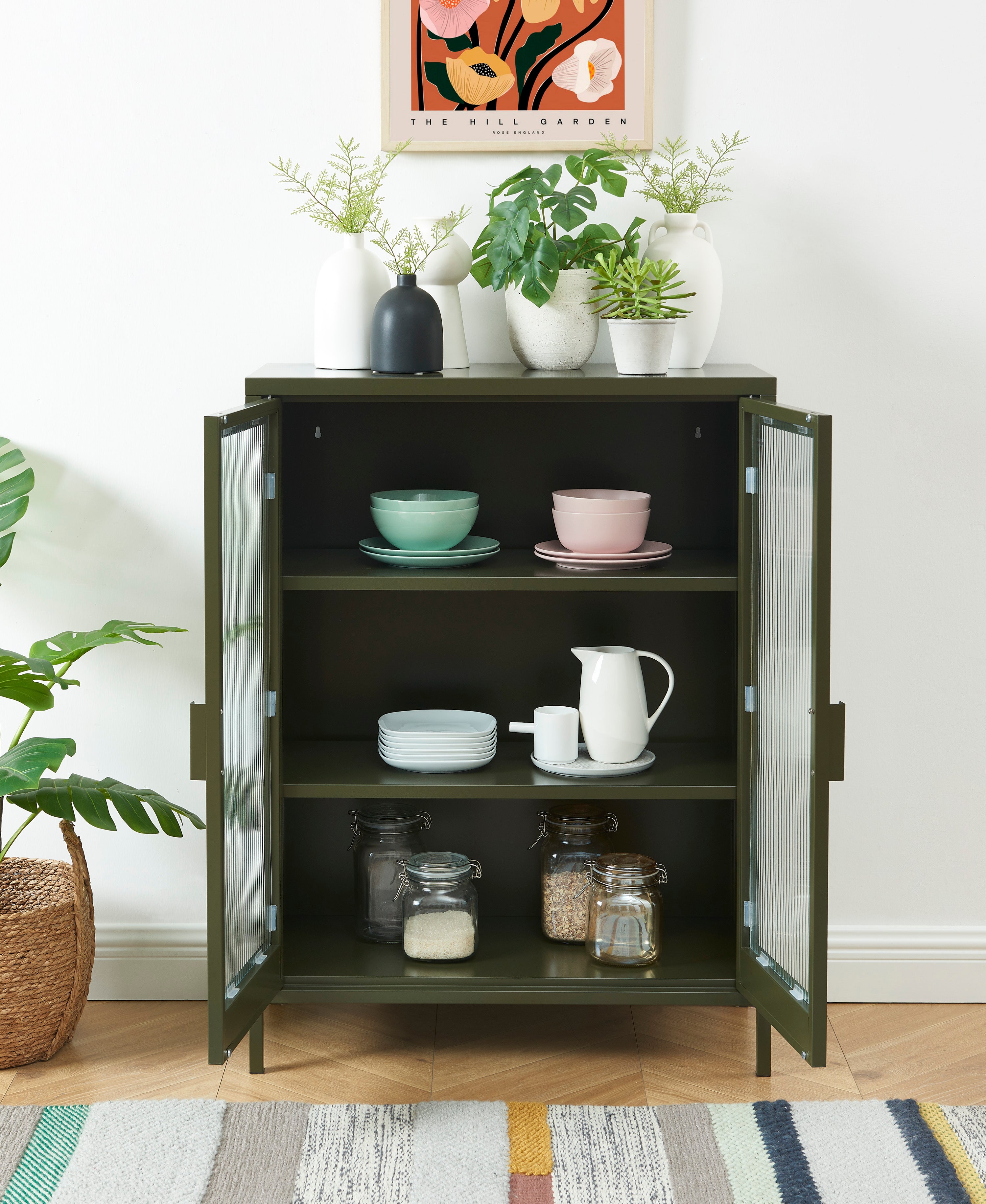 PANTONE® Fluted Glass Sideboard – Olive green