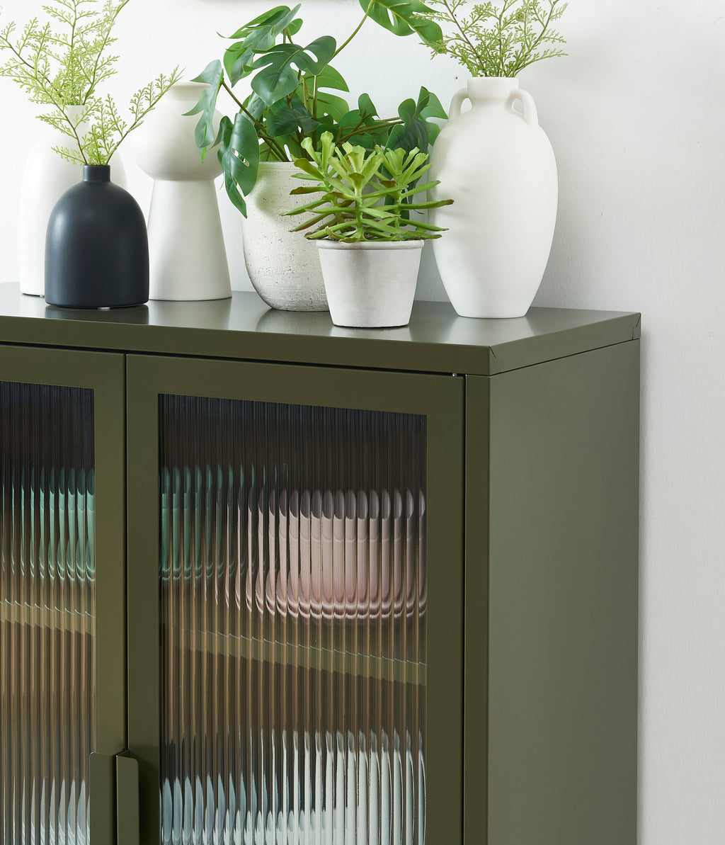 PANTONE® Fluted Glass Sideboard – Olive green