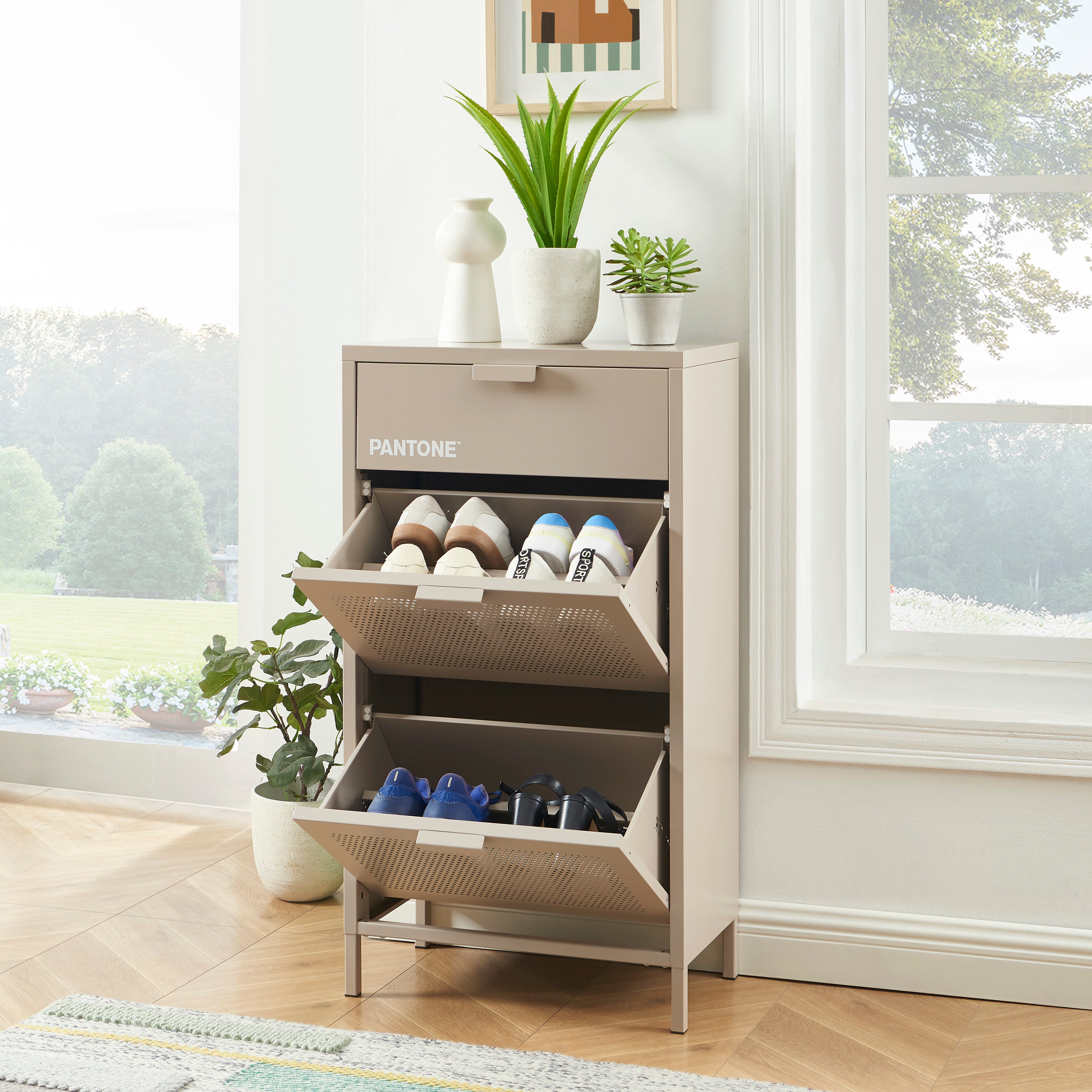 PANTONE® Metal Shoe Cabinet – Taupe