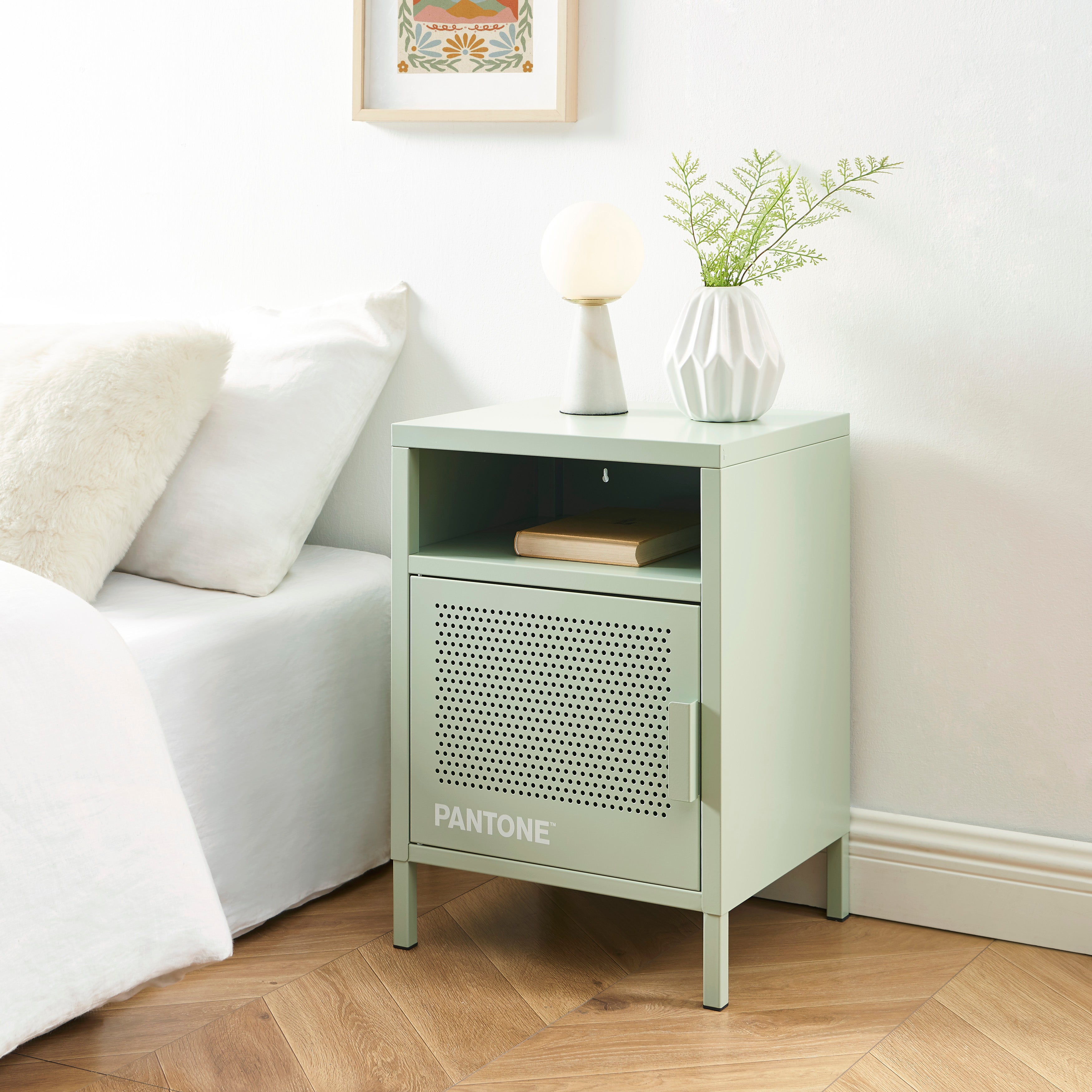 PANTONE® Metal Nightstand – Almond green