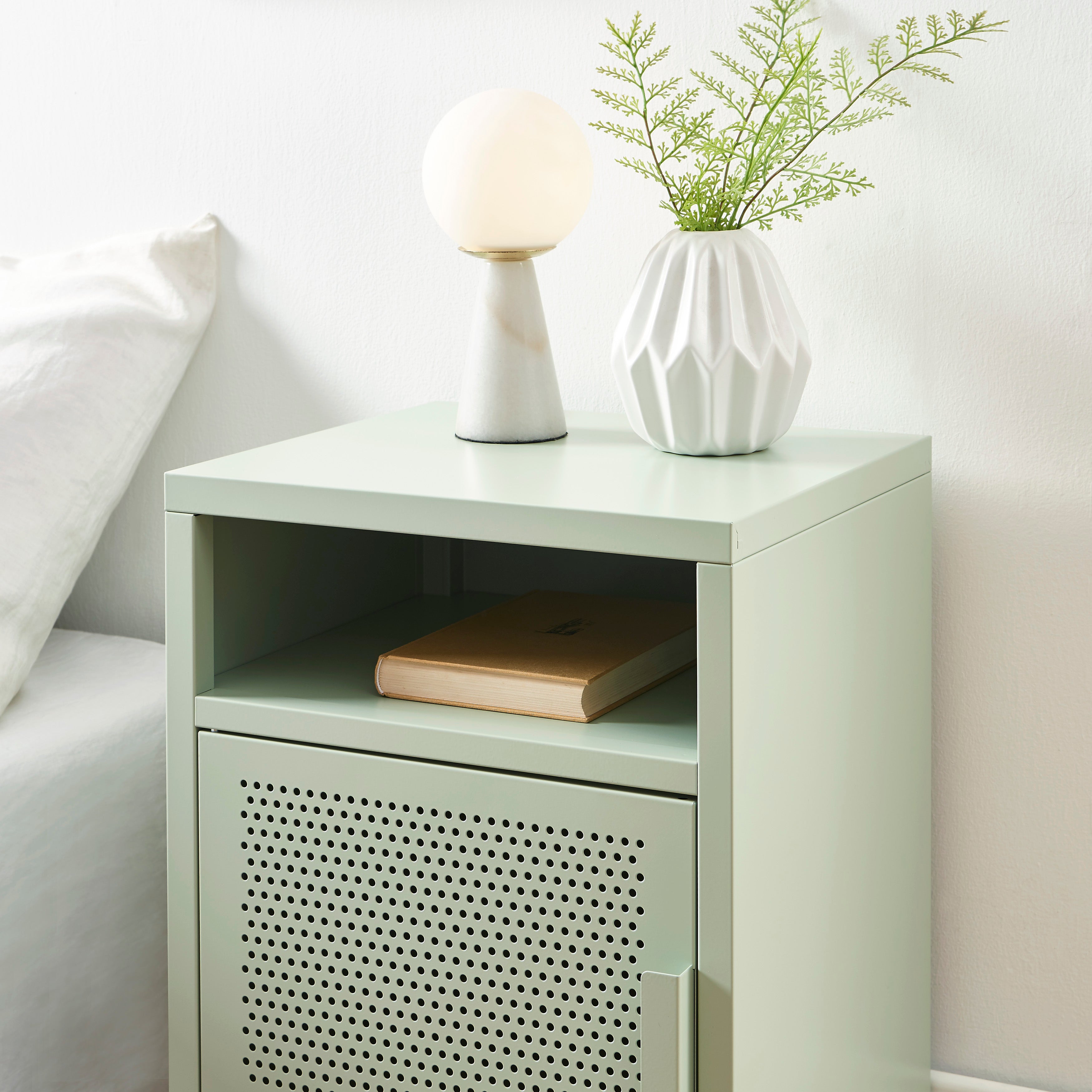 PANTONE® Metal 2-Drawer Nightstand – Almond green