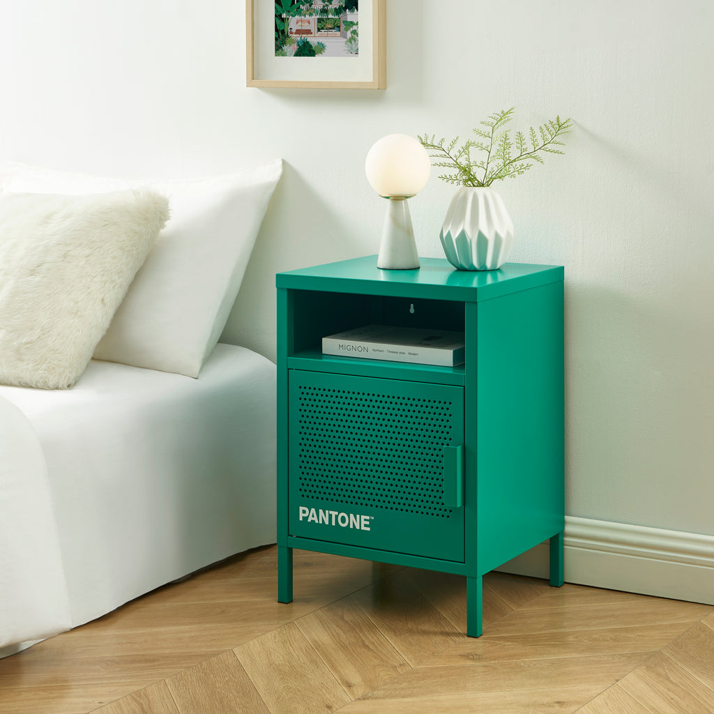 PANTONE® Metal 2-Drawer Nightstand – Emerald green