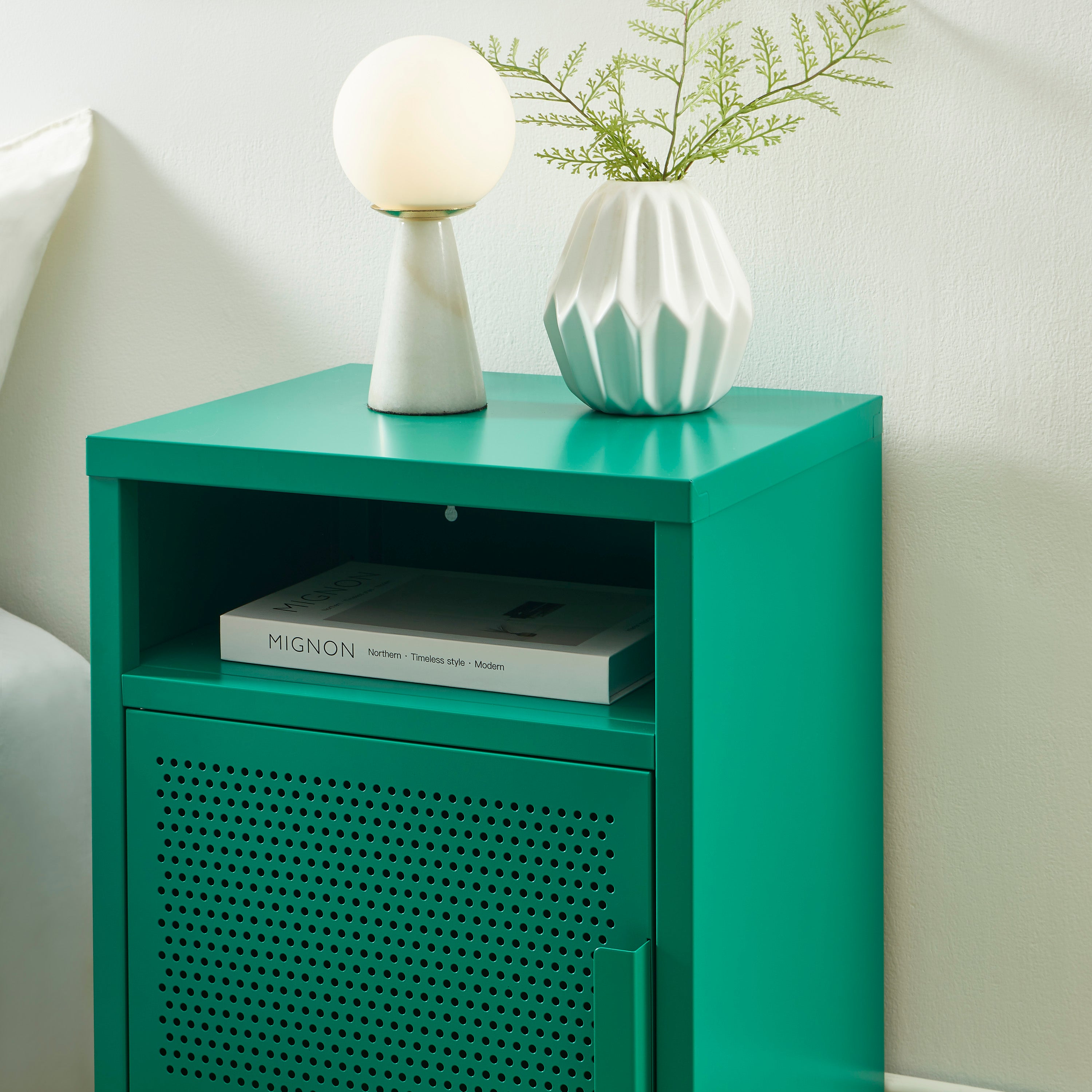 PANTONE® Metal 2-Drawer Nightstand – Emerald green