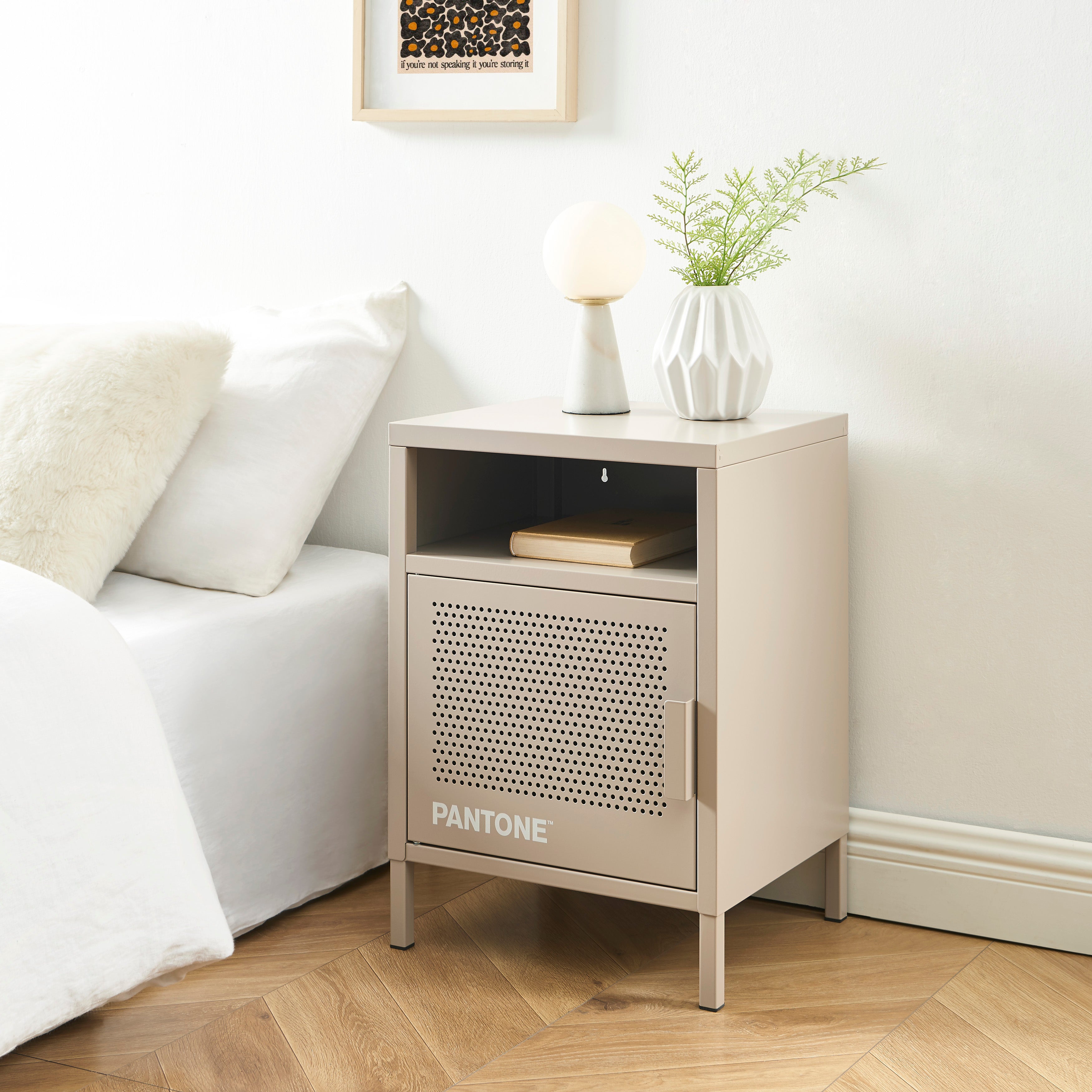 PANTONE® Metal 2-Drawer Nightstand – Taupe