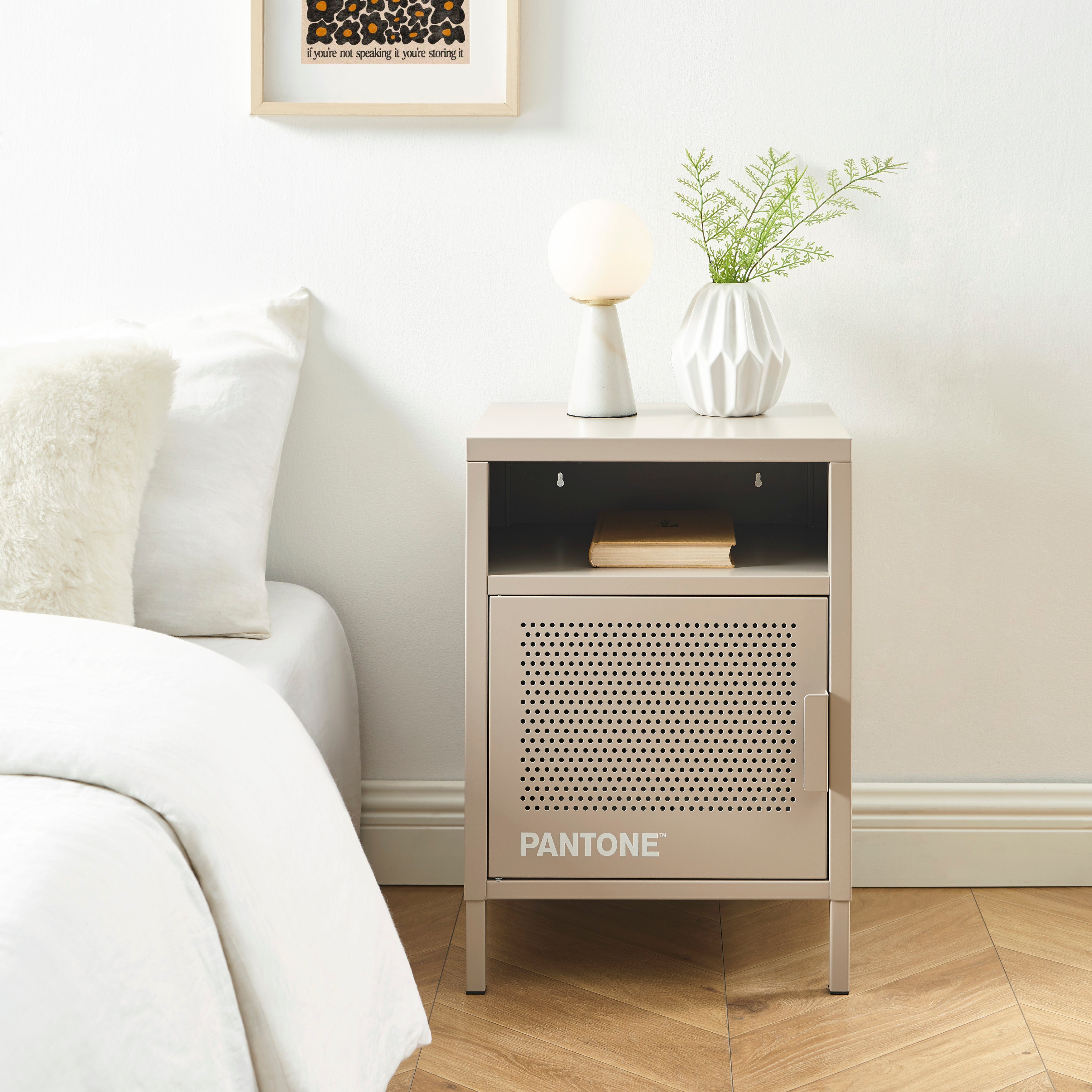 PANTONE® Metal 2-Drawer Nightstand – Taupe