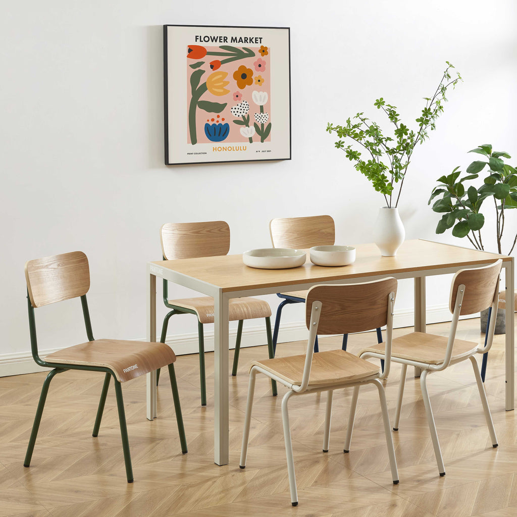 PANTONE® Set of 2 Dining Chairs with Ash Veneer Seat and Metal Legs – Sand