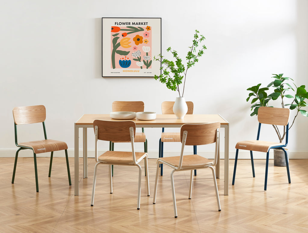 PANTONE® Set of 2 Dining Chairs with Ash Veneer Seat and Metal Legs – Sand