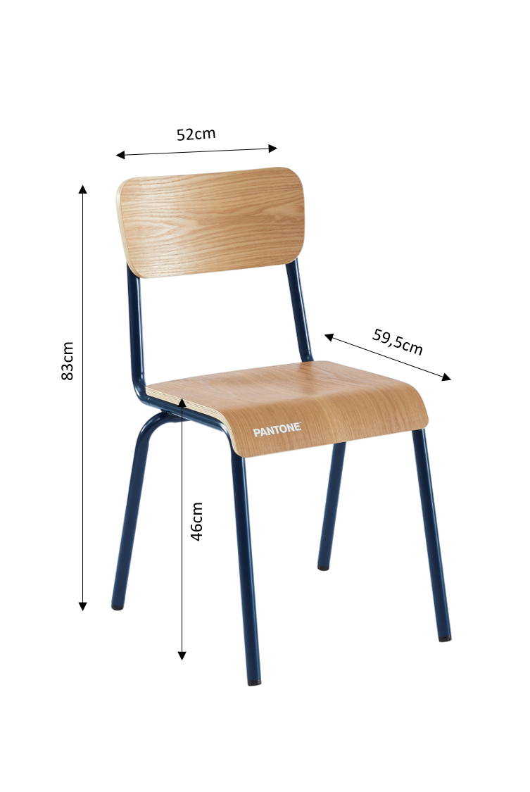 PANTONE® Set of 2 Dining Chairs with Ash Veneer Seat and Metal Legs – Midnight blue