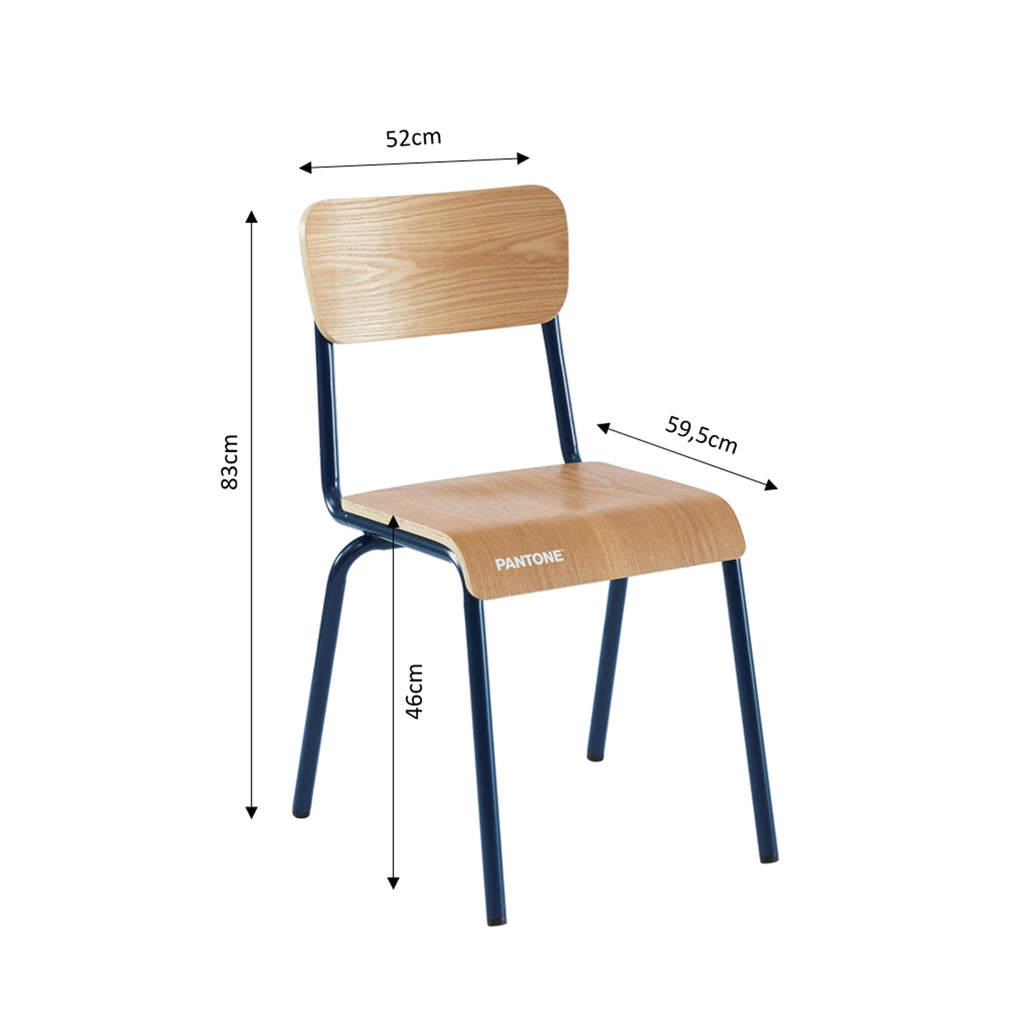 PANTONE® Set of 2 Dining Chairs with Ash Veneer Seat and Metal Legs – Midnight blue