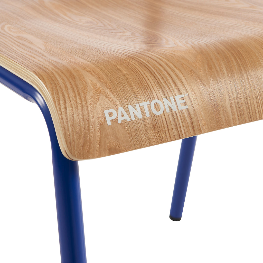 PANTONE® Set of 2 Dining Chairs with Ash Veneer Seat and Metal Legs – Electric blue